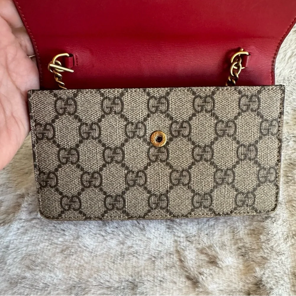 Gucci Beige Monogram Crossbody with Red and Green Cherry Accent P0264